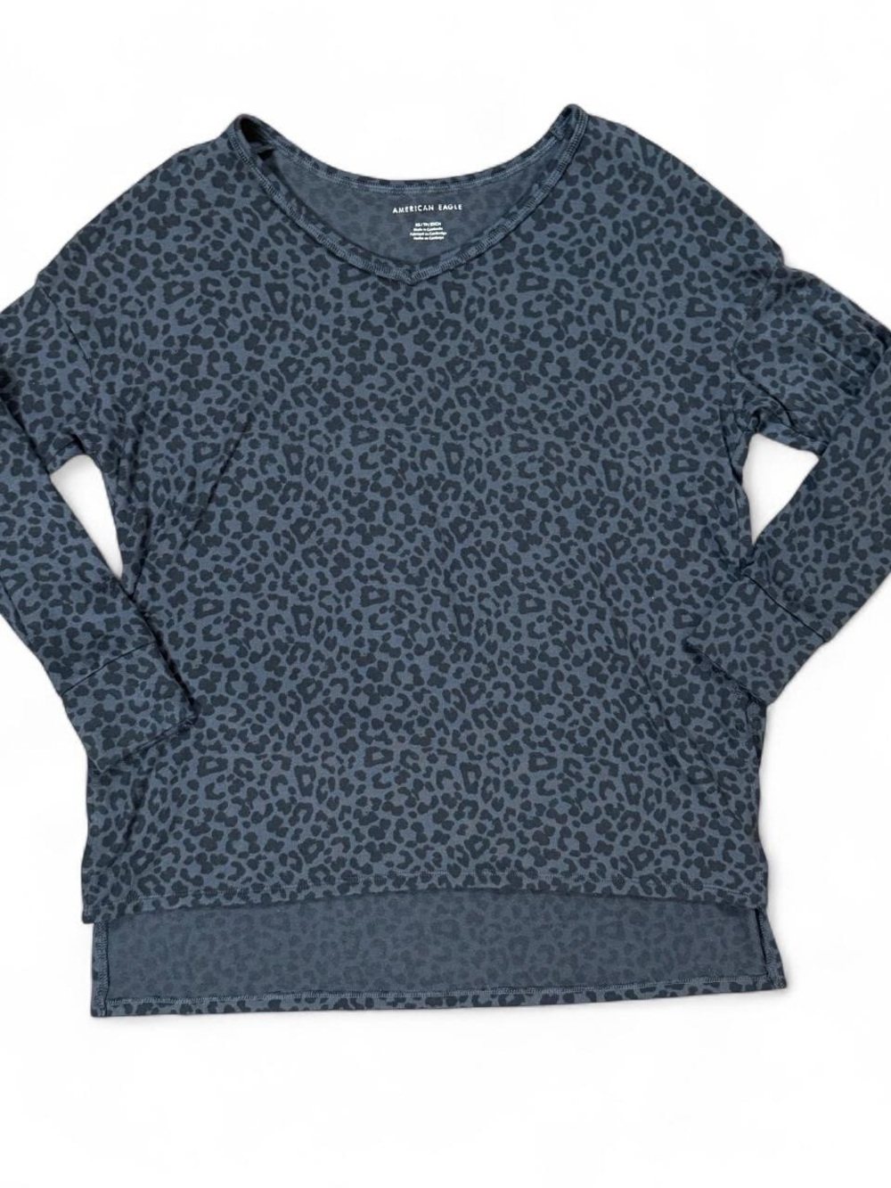 American Eagle Black Gray Leopard Print Oversized Long Sleeve Shirt Women’s XS